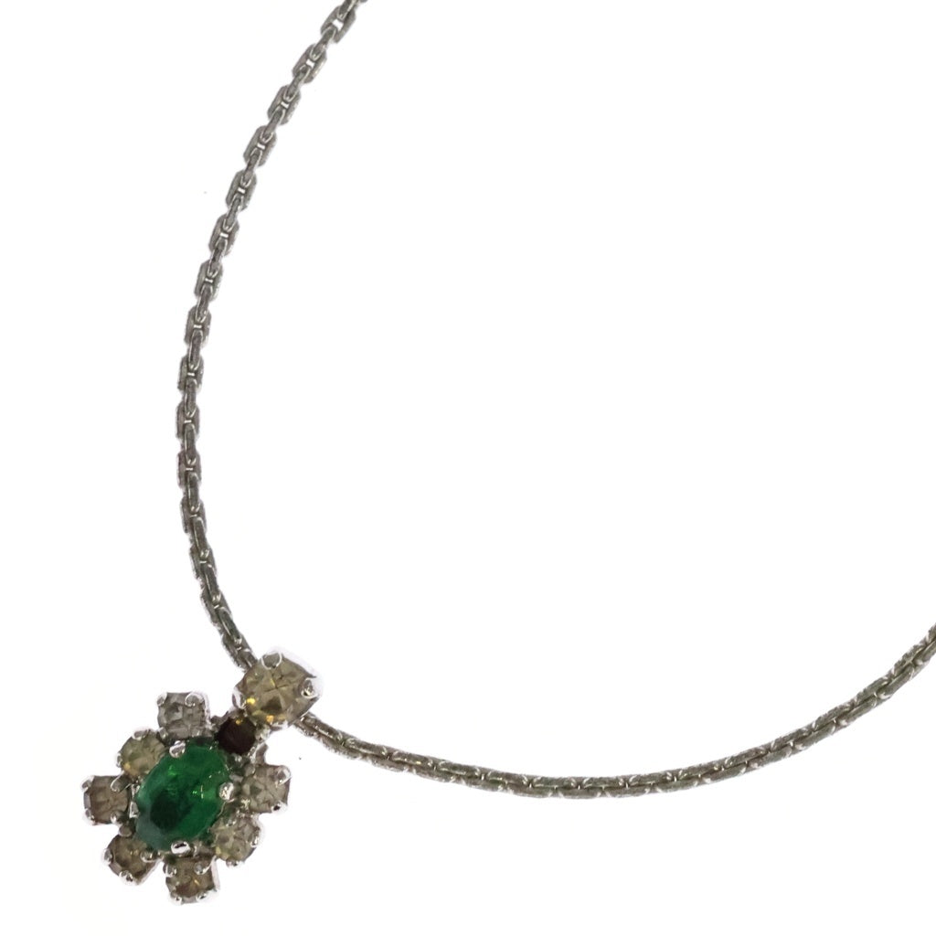 Christian Dior(クリスチャンディオール) カラーラインストーン ネックレス ペンダント チェーン シルバー×グリーン レディース