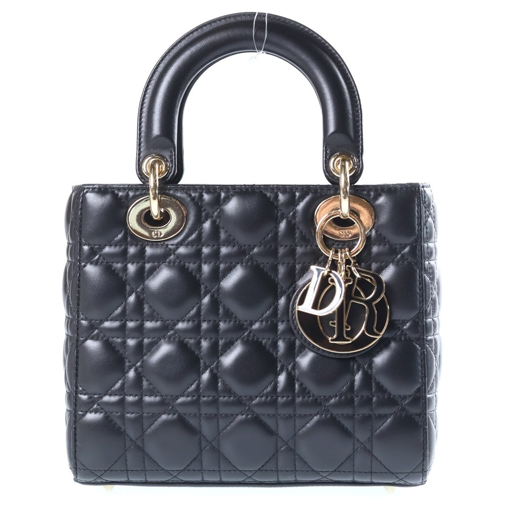 Christian Dior(クリスチャンディオール) マイレディディオール ミディアム 2WAYハンドバッグ ショルダーバッグ ブラック ラムスキン ゴールド金具 レディース