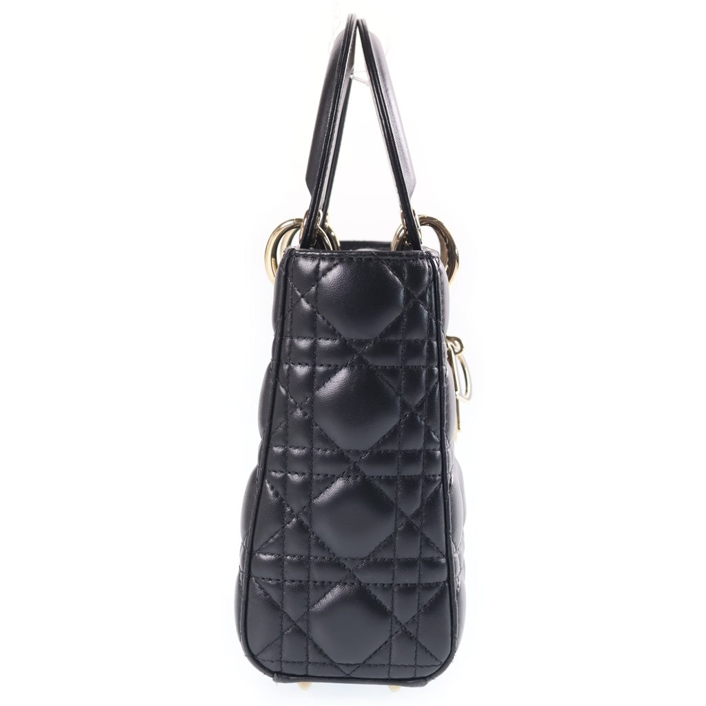 Christian Dior(クリスチャンディオール) マイレディディオール ミディアム 2WAYハンドバッグ ショルダーバッグ ブラック ラムスキン ゴールド金具 レディース