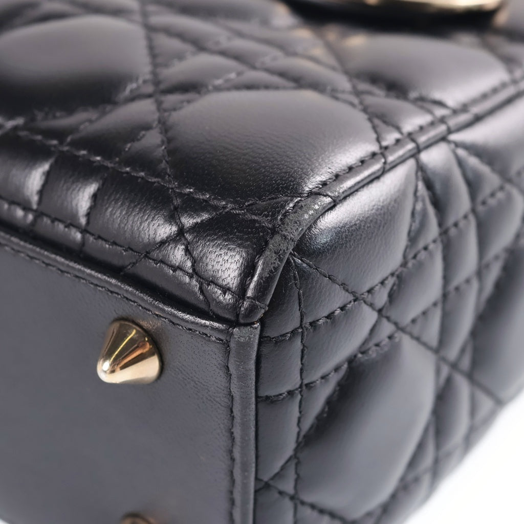 Christian Dior(クリスチャンディオール) マイレディディオール ミディアム 2WAYハンドバッグ ショルダーバッグ ブラック ラムスキン ゴールド金具 レディース