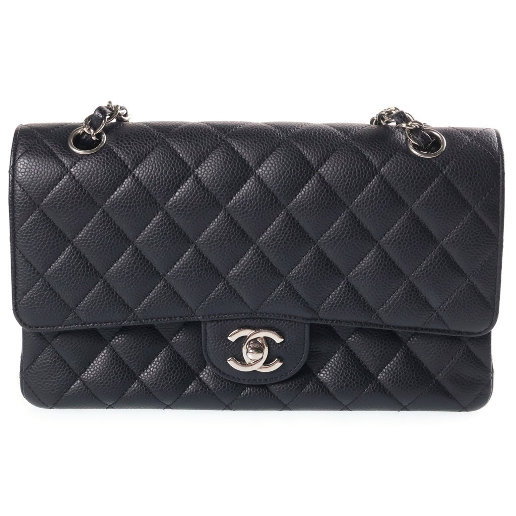 CHANEL(シャネル) マトラッセ25 チェーンショルダー Wフラップ Wチェーン ブラック キャビアスキン シルバー金具 A01112 シールあり 13番台 レディース