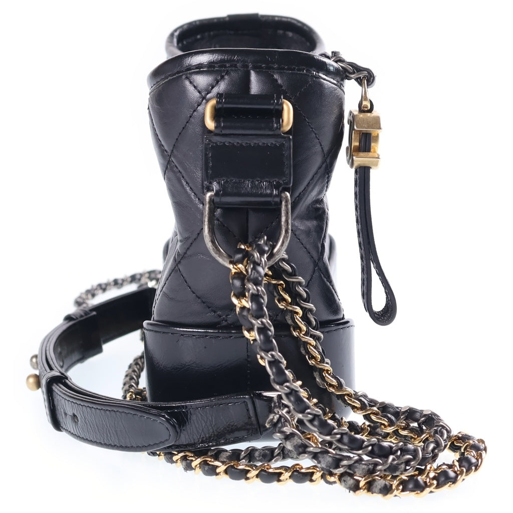 CHANEL(シャネル) ガブリエル ドゥ シャネル スモール ホーボー チェーンショルダーバッグ ブラック ヴィンテージカーフ 25番台 A91810 ゴールド×シルバー金具 レディース