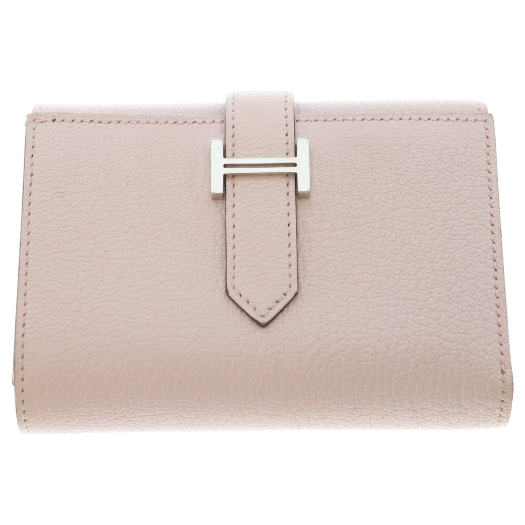 HERMES(エルメス) べアンコンビネ 三つ折り財布 コンパクトウォレット コインケース ピンク サクラ シェーブル シルバー金具 W刻印 レディース