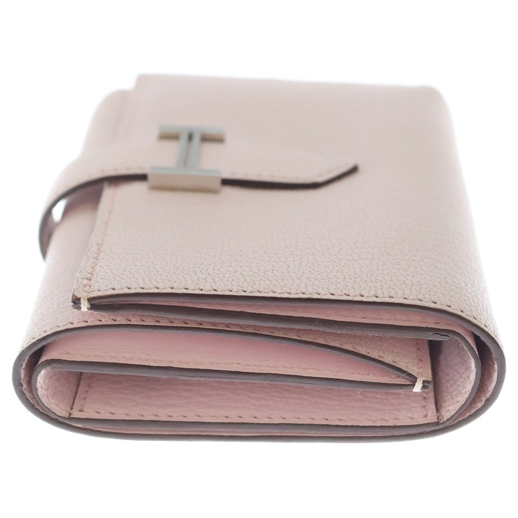 HERMES(エルメス) べアンコンビネ 三つ折り財布 コンパクトウォレット コインケース ピンク サクラ シェーブル シルバー金具 W刻印 レディース