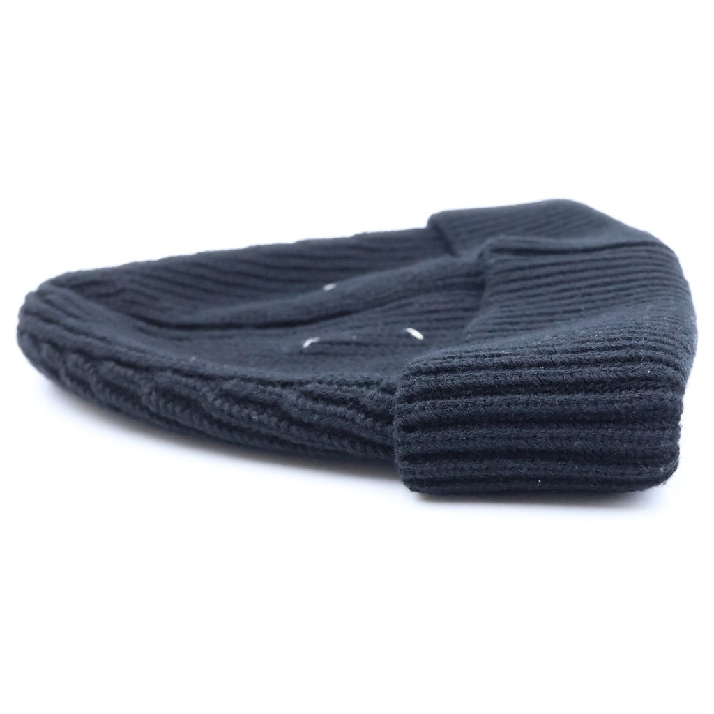 MM6 Maison Margiela(エムエムシックスメゾンマルジェラ) 24AW 4 Stitch KnitCap 四つタグ リブ編みニットキャップ ビーニー ニット帽 コットン ウール ブラック S50TC0051 レディース