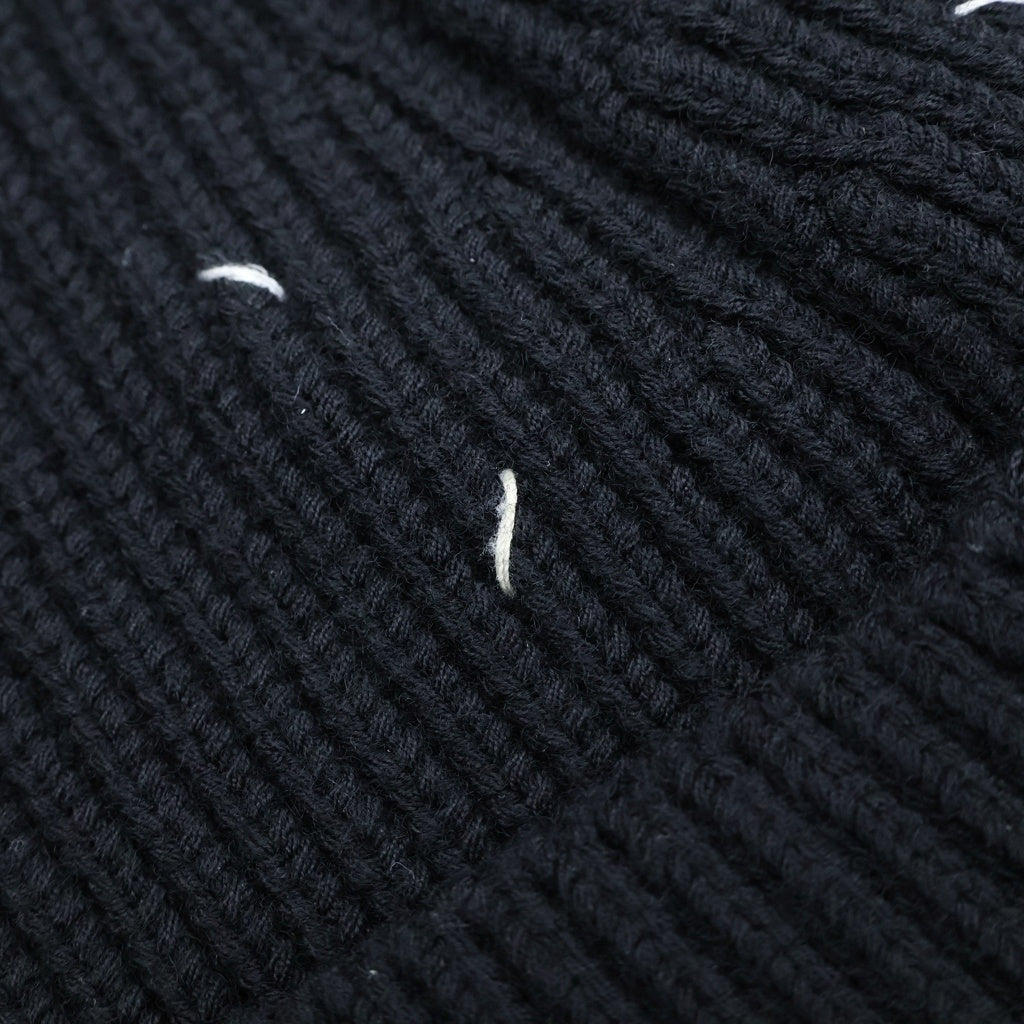 MM6 Maison Margiela(エムエムシックスメゾンマルジェラ) 24AW 4 Stitch KnitCap 四つタグ リブ編みニットキャップ ビーニー ニット帽 コットン ウール ブラック S50TC0051 レディース