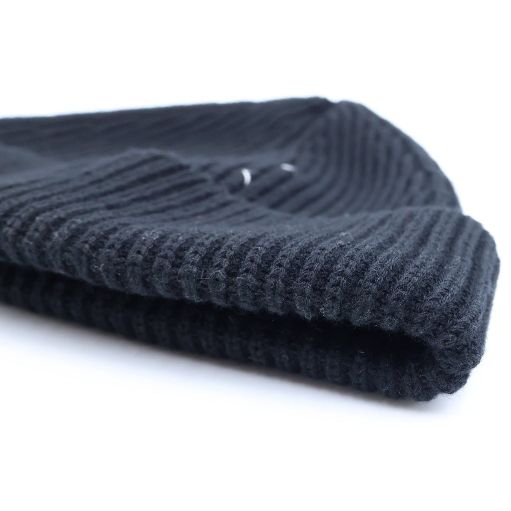 MM6 Maison Margiela(エムエムシックスメゾンマルジェラ) 24AW 4 Stitch KnitCap 四つタグ リブ編みニットキャップ ビーニー ニット帽 コットン ウール ブラック S50TC0051 レディース