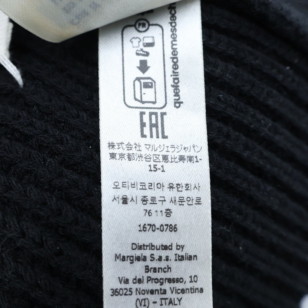 MM6 Maison Margiela(エムエムシックスメゾンマルジェラ) 24AW 4 Stitch KnitCap 四つタグ リブ編みニットキャップ ビーニー ニット帽 コットン ウール ブラック S50TC0051 レディース