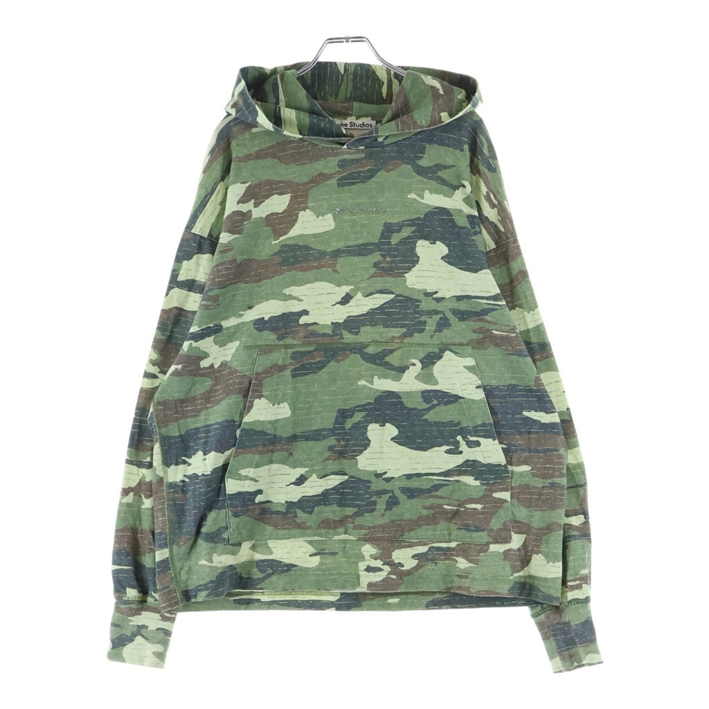 Acne Studios(アクネ ストゥディオズ) 24SS CAMOUFLAGE HOODIE SWEATSHIRT カモフラージュ ロゴラインストーンパーカー プルオーバーフーディー グリーン FN-MN-SWEA000360