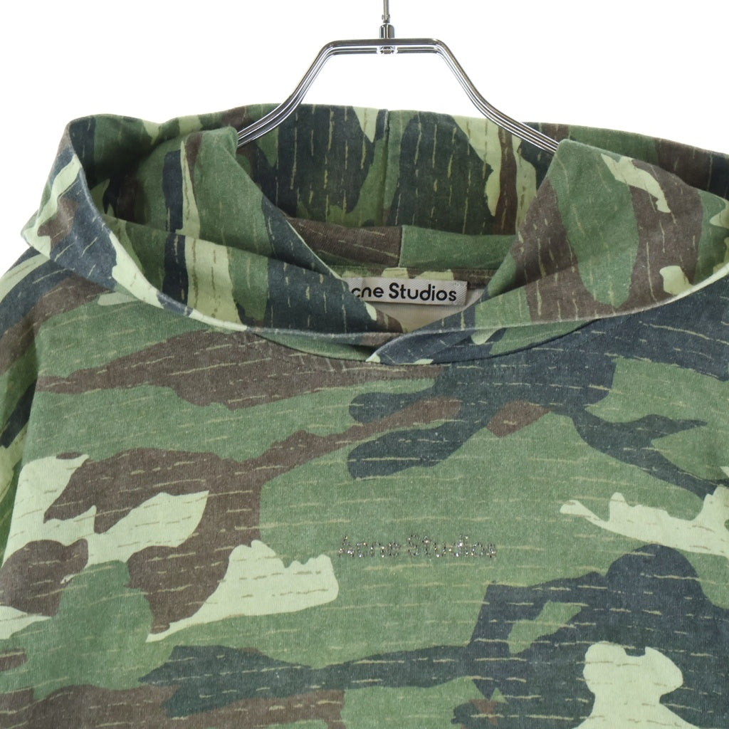 Acne Studios(アクネ ストゥディオズ) 24SS CAMOUFLAGE HOODIE SWEATSHIRT カモフラージュ ロゴラインストーンパーカー プルオーバーフーディー グリーン FN-MN-SWEA000360