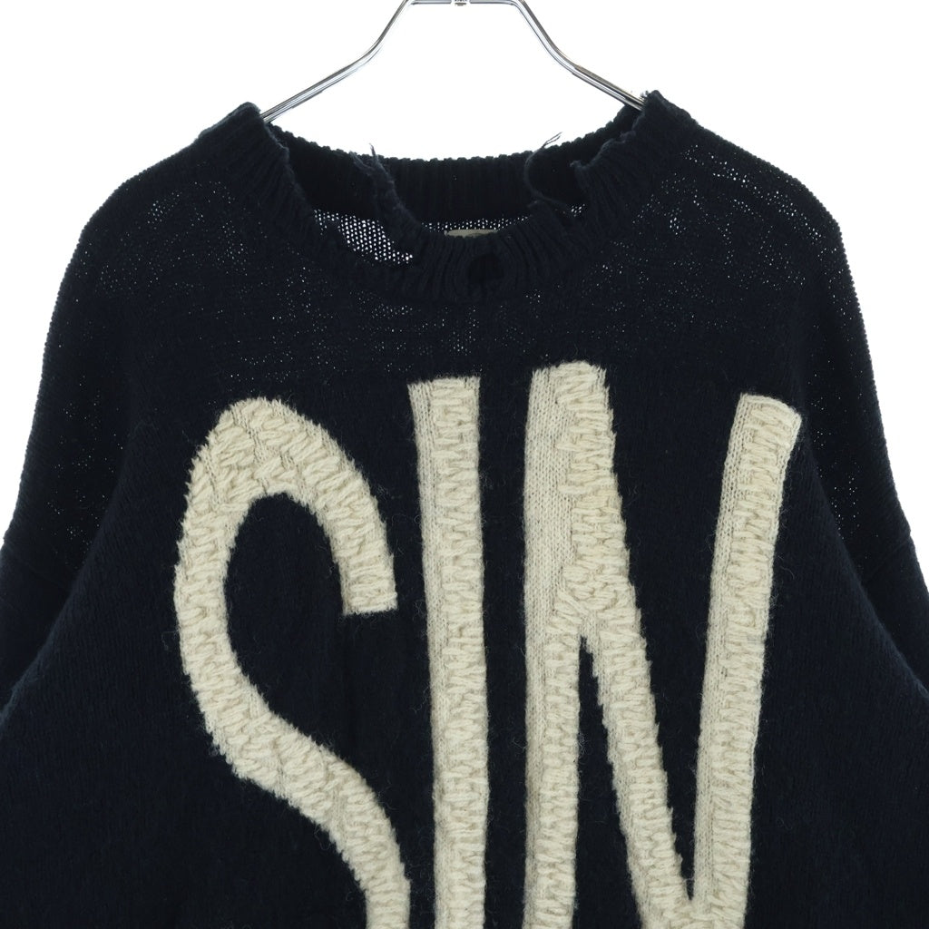 SAINT MICHAEL(セントマイケル) 21AW WOOL SWTER SIN Black ダメージ加工 ウールニット セーター 袖ステッチ ブラック/ホワイト SM-A21-0000-039