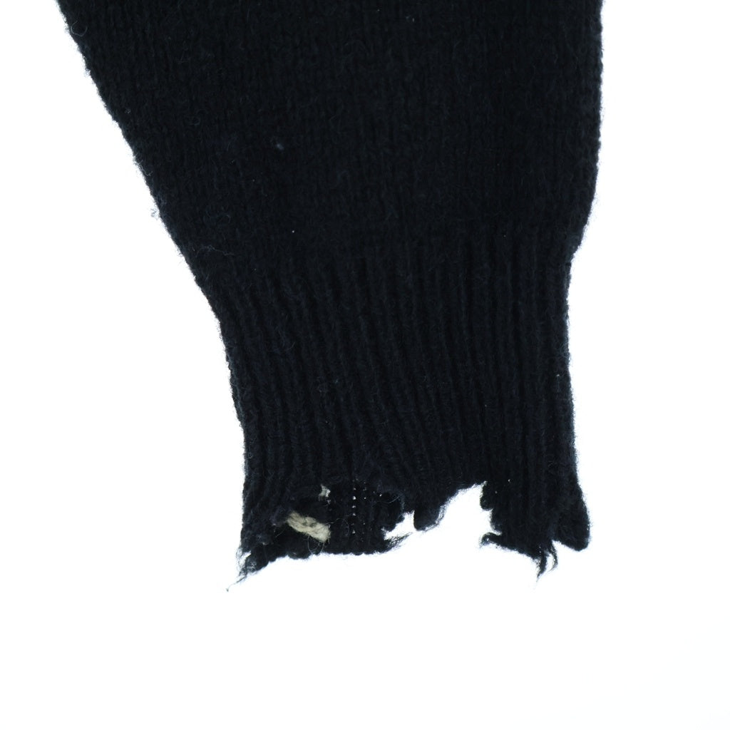 SAINT MICHAEL(セントマイケル) 21AW WOOL SWTER SIN Black ダメージ加工 ウールニット セーター 袖ステッチ ブラック/ホワイト SM-A21-0000-039