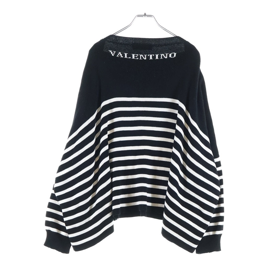 VALENTINO(ヴァレンティノ) BORDER COTTON SWEATER ボーダー コットンセーター 長袖ニット ロゴ ブラック/ホワイト WB3KC24F6H0 レディース