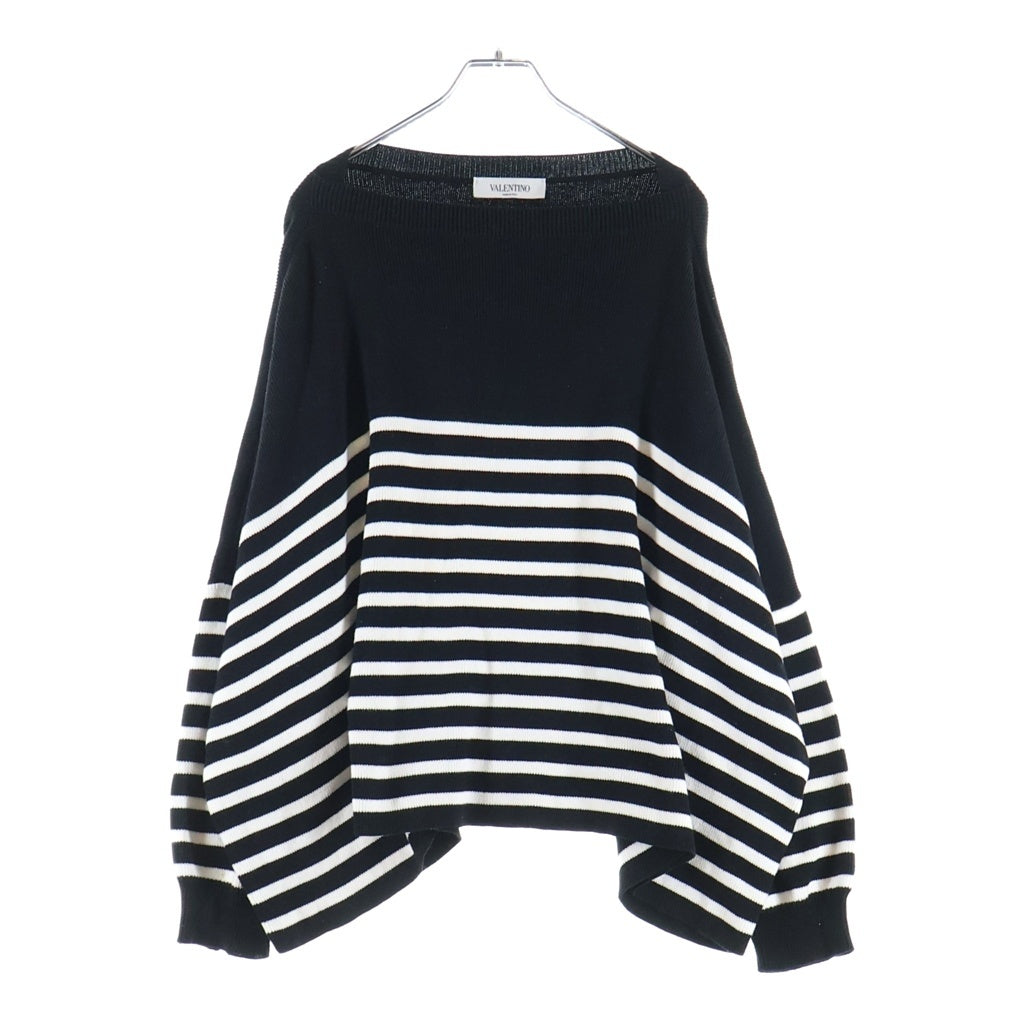 VALENTINO(ヴァレンティノ) BORDER COTTON SWEATER ボーダー コットンセーター 長袖ニット ロゴ ブラック/ホワイト WB3KC24F6H0 レディース