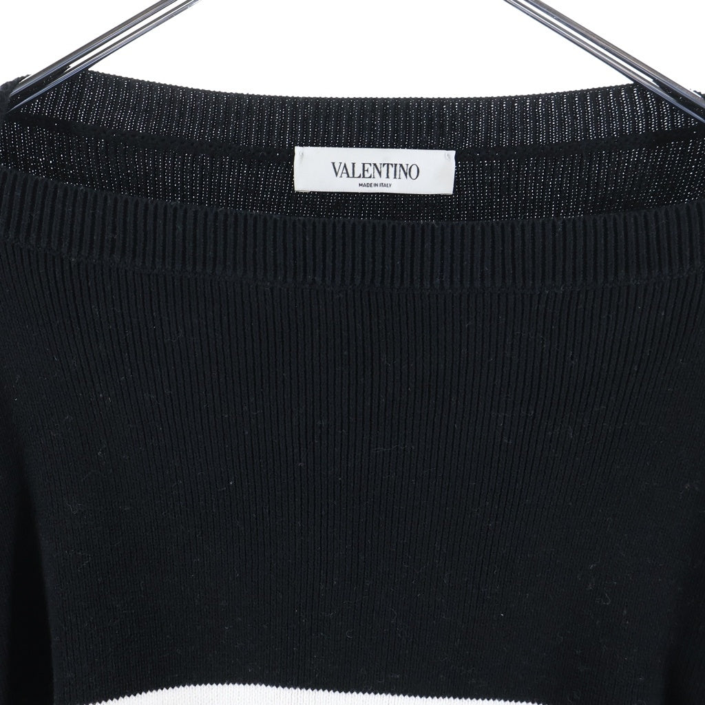 VALENTINO(ヴァレンティノ) BORDER COTTON SWEATER ボーダー コットンセーター 長袖ニット ロゴ ブラック/ホワイト WB3KC24F6H0 レディース