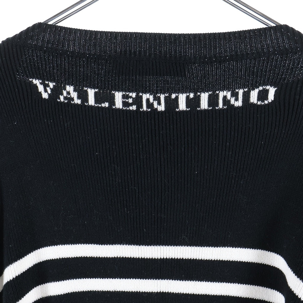 VALENTINO(ヴァレンティノ) BORDER COTTON SWEATER ボーダー コットンセーター 長袖ニット ロゴ ブラック/ホワイト WB3KC24F6H0 レディース