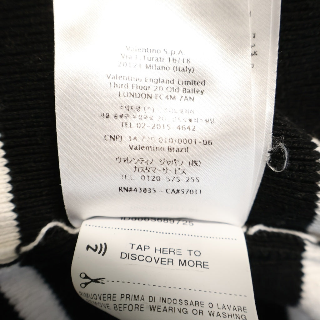 VALENTINO(ヴァレンティノ) BORDER COTTON SWEATER ボーダー コットンセーター 長袖ニット ロゴ ブラック/ホワイト WB3KC24F6H0 レディース