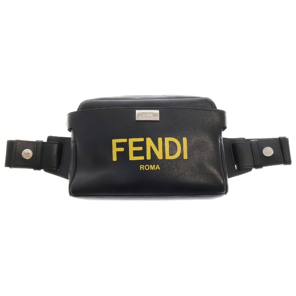 FENDI(フェンディ) YELLOW PACK & PEQUIN イエロー パック&ペカン ロゴレザーウエストバッグ ショルダーバッグ ブラック 7VA493