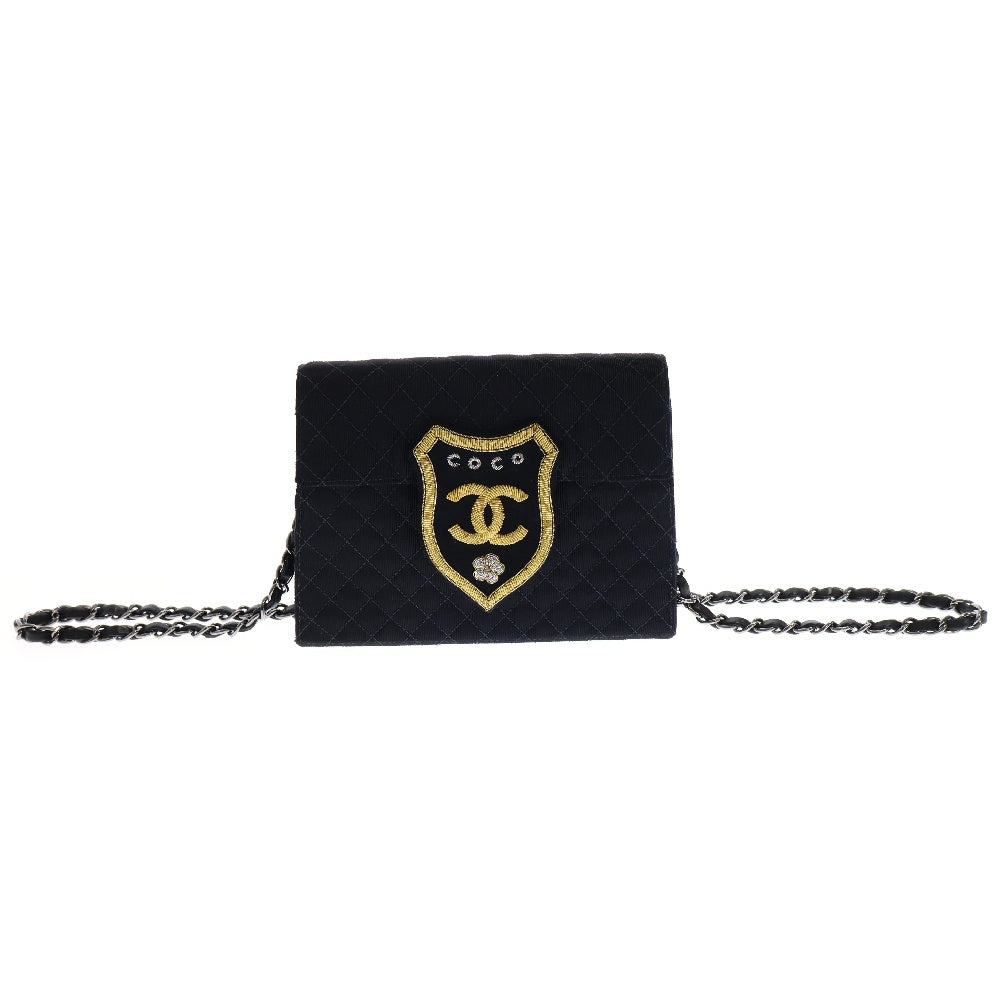 CHANEL(シャネル) マトラッセ エンブレム チェーンショルダーバッグ 斜め掛けバッグ ブラック キャンバス シルバー金具