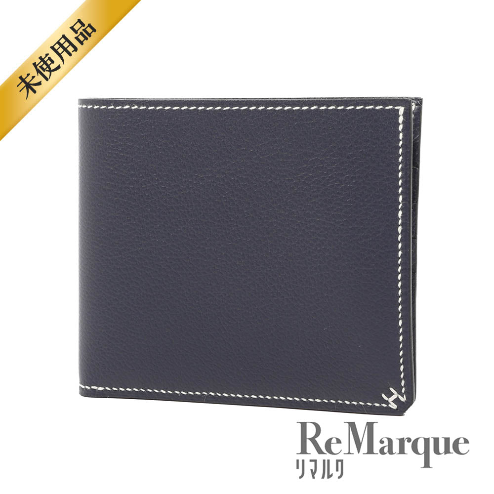 HERMES(エルメス) Hセリエ コンパクトウォレット ブルーニュイ エバーカラー W刻印 二つ折り財布 レザー