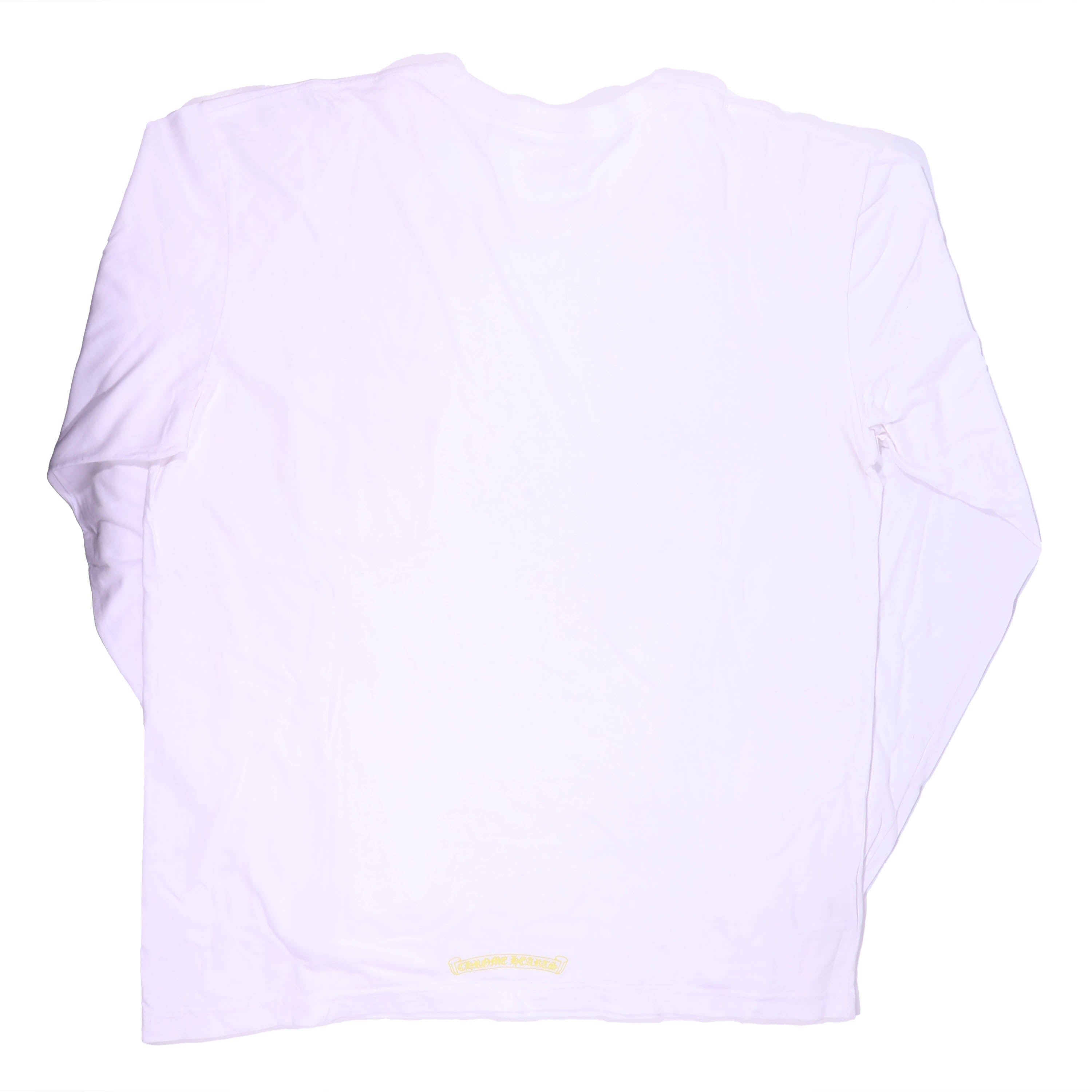 CHROME HEARTS(クロムハーツ) ネックロゴ アームデザイン バックスクロールラベル長袖Tシャツ ホワイト/イエロー