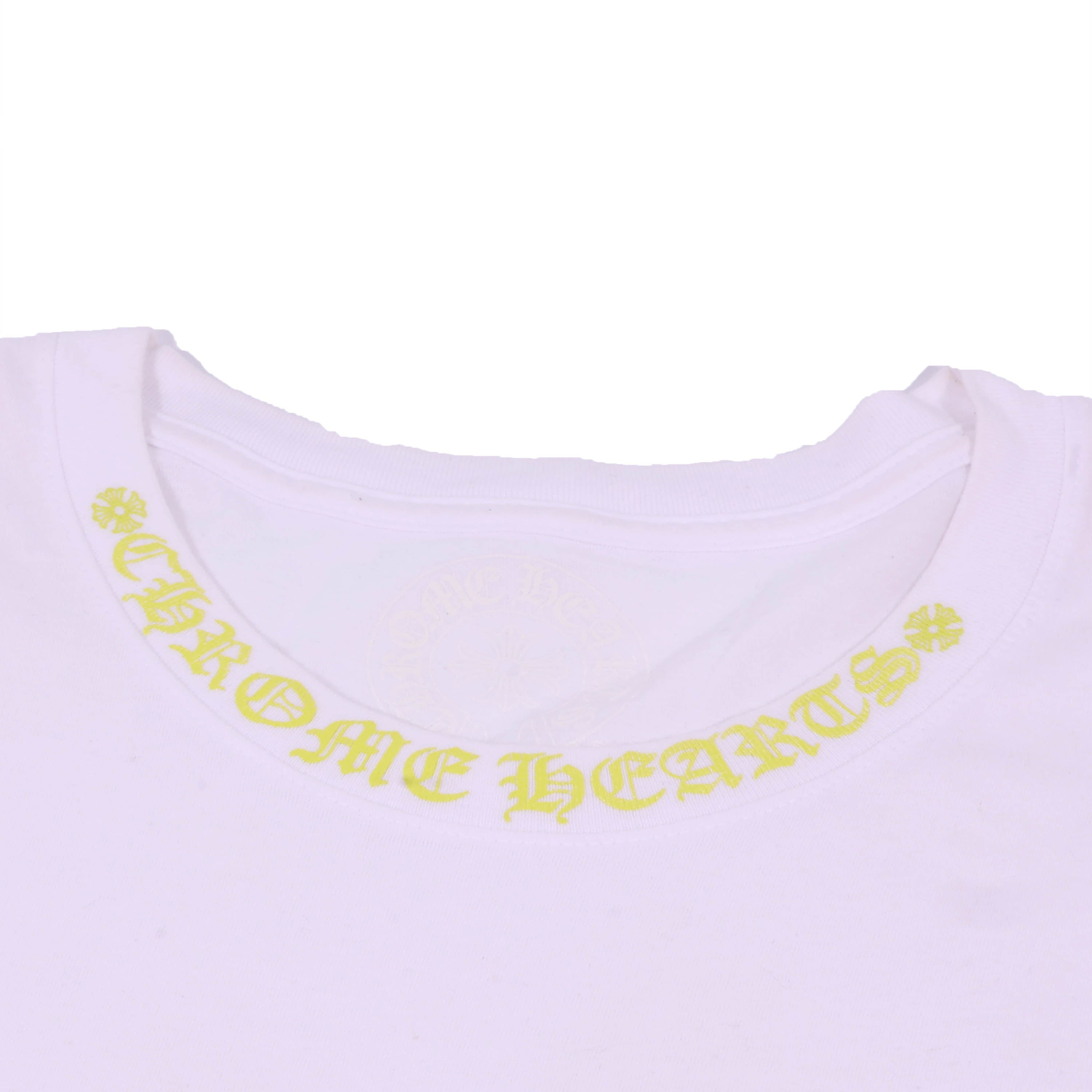 CHROME HEARTS(クロムハーツ) ネックロゴ アームデザイン バックスクロールラベル長袖Tシャツ ホワイト/イエロー