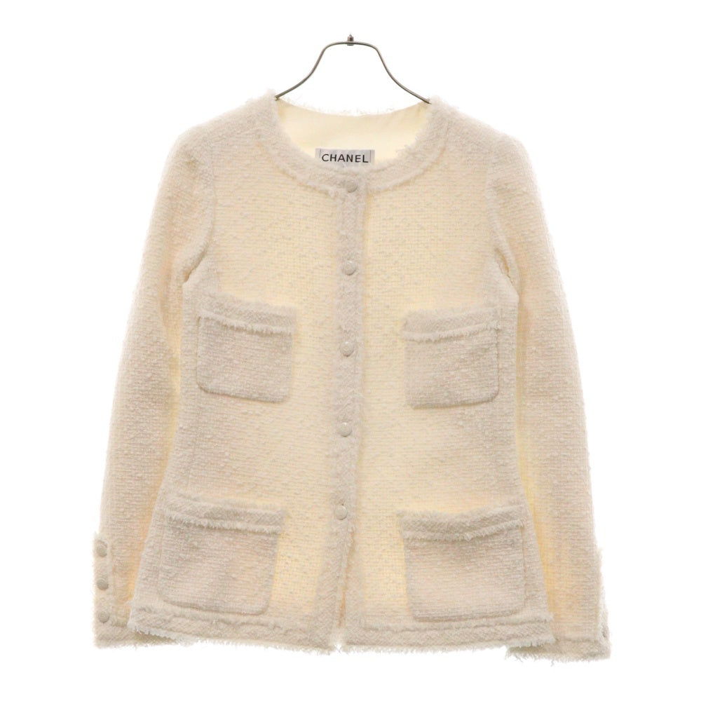 CHANEL(シャネル) ココマーク ツイード ノーカラージャケット アイボリー コットン 38 P22758 04C ココボタン レディース