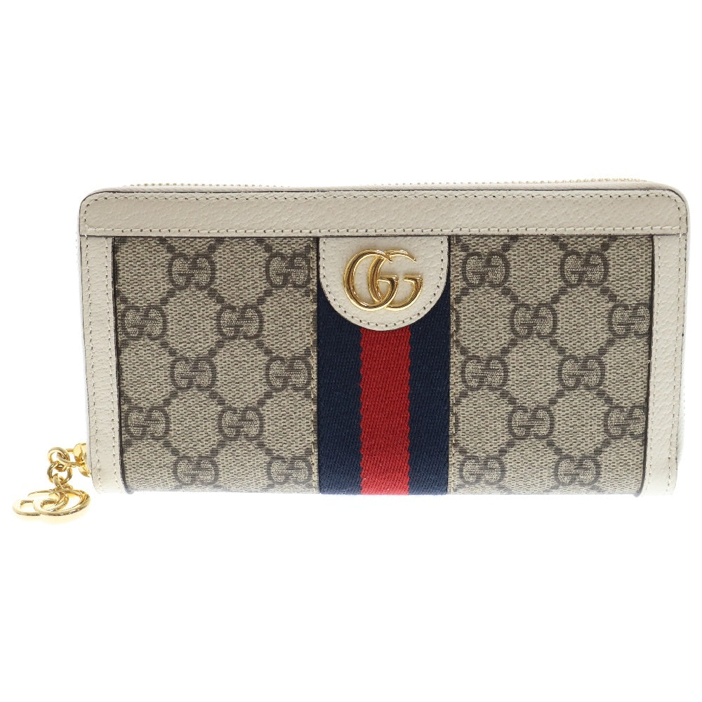 GUCCI(グッチ) オフィディア GGスプリーム ラウンドファスナー ベージュ×ホワイト 523154 長財布 ロングウォレット ゴールド金具