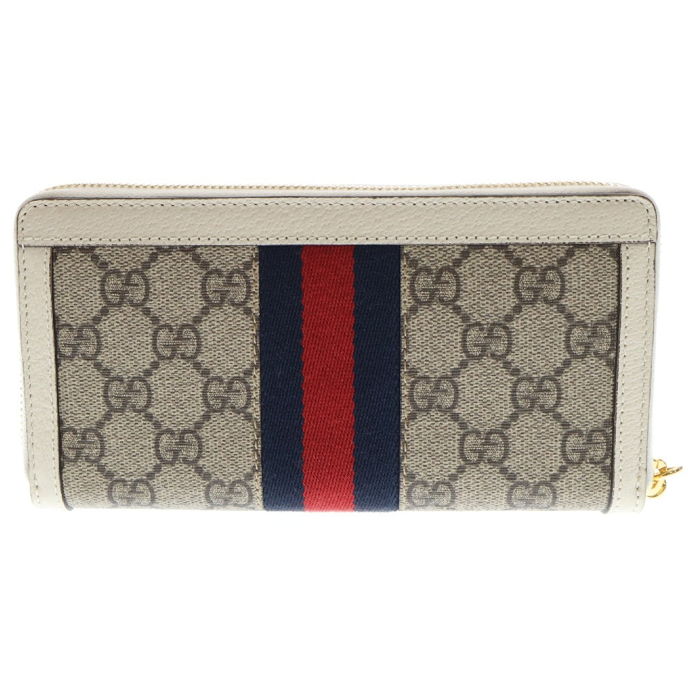 GUCCI(グッチ) オフィディア GGスプリーム ラウンドファスナー ベージュ×ホワイト 523154 長財布 ロングウォレット ゴールド金具