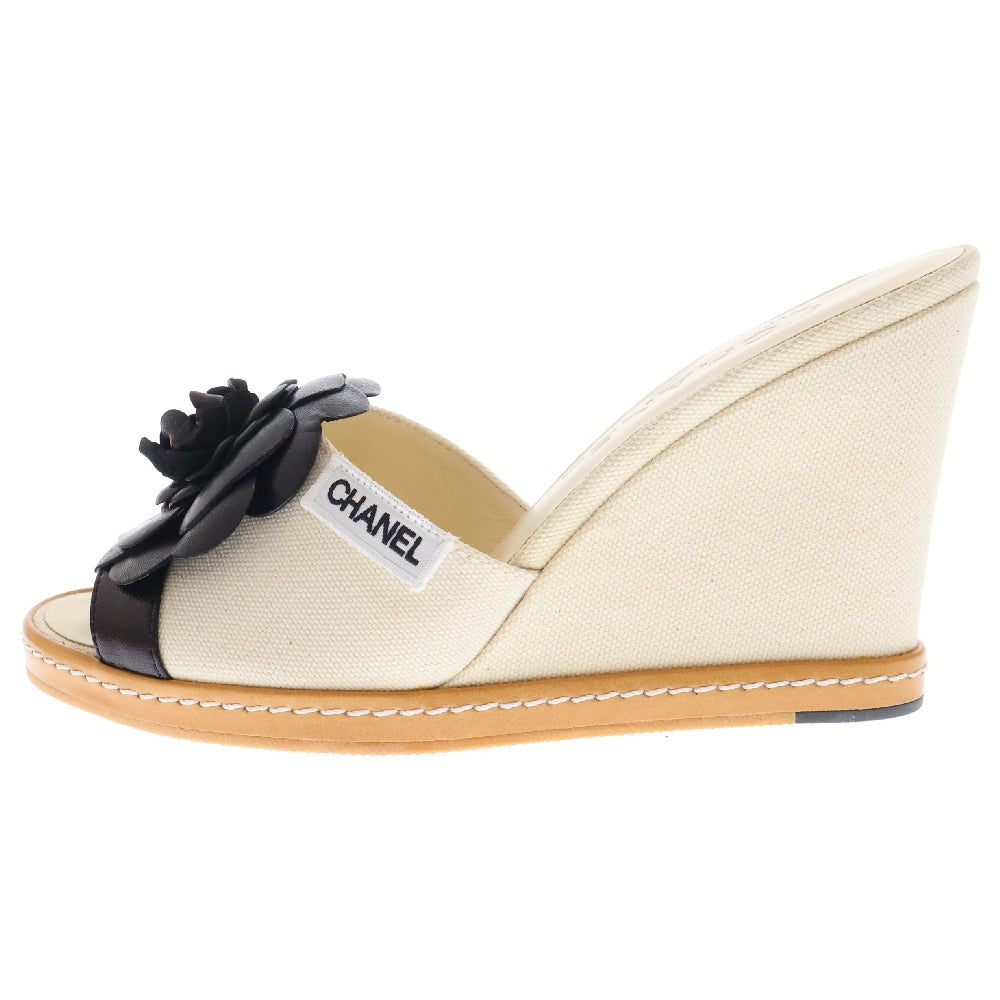 CHANEL(シャネル) カメリア サンダル ウェッジソール ホワイト キャンバス×レザー 37 G25948 シューズ