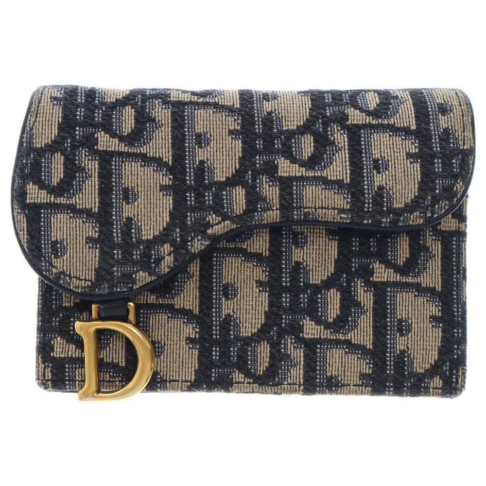 Christian Dior(クリスチャンディオール) SADDLE オブリーク ジャガード サドル フラップ カードケース コインケース ネイビー S5611CTZQ