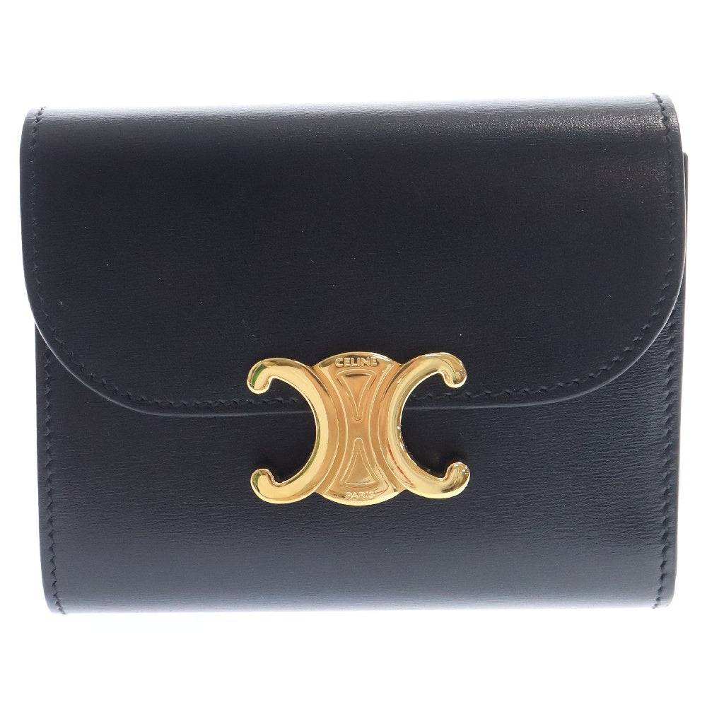 CELINE(セリーヌ) トリオンフ スモールフラップウォレット 三つ折り財布 ゴールド金具 ブラック