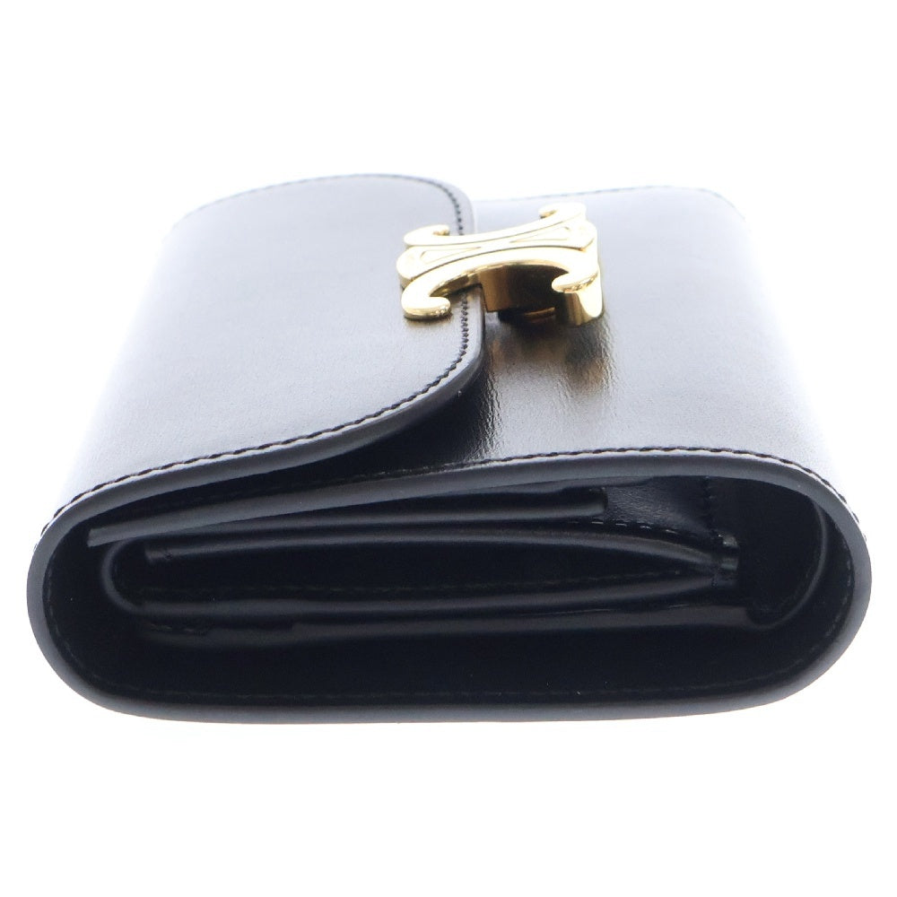 CELINE(セリーヌ) トリオンフ スモールフラップウォレット 三つ折り財布 ゴールド金具 ブラック