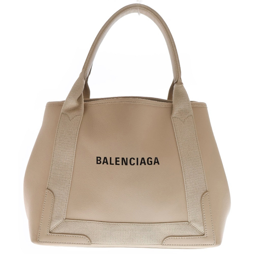 BALENCIAGA(バレンシアガ) ネイビーカバスS ハンドバッグ ベージュ カーフスキン×キャンバス 339933