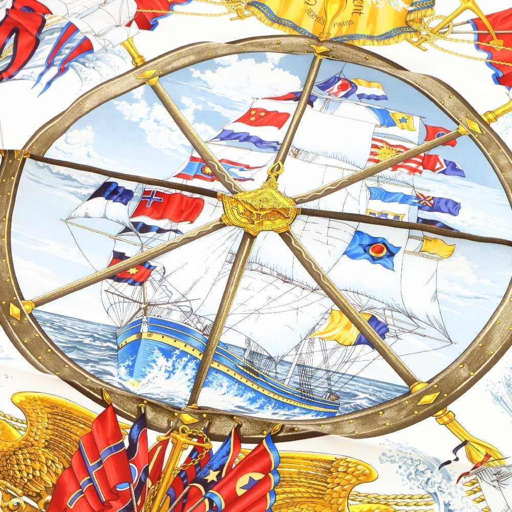 HERMES(エルメス) カレ90 VIVE LE VENT 風よ吹け 船 スカーフ ストール レッド
