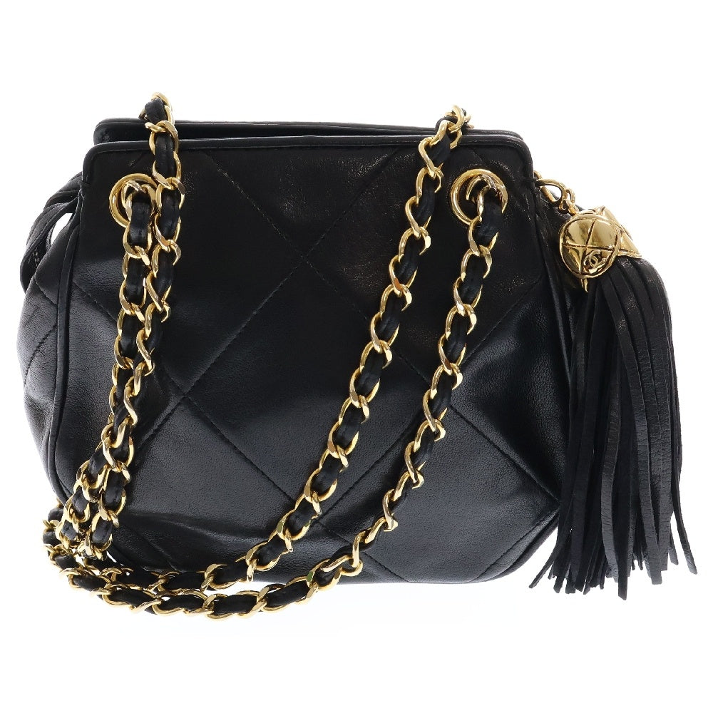 CHANEL(シャネル) マトラッセ チェーンショルダーバッグ フリンジ ブラック ラムスキン ゴールド金具 タッセル