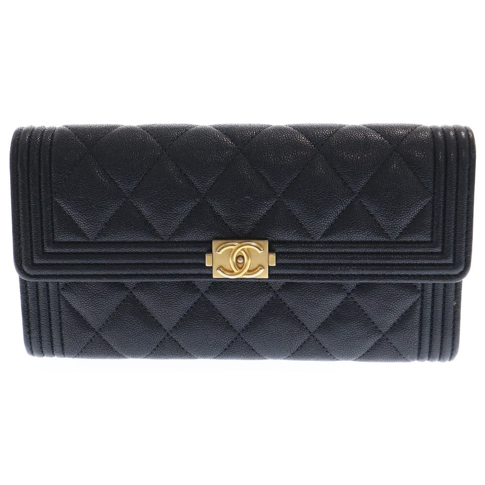 CHANEL(シャネル) ココマーク ボーイシャネル キャビアスキン レザーロングウォレット 長財布 ブラック
