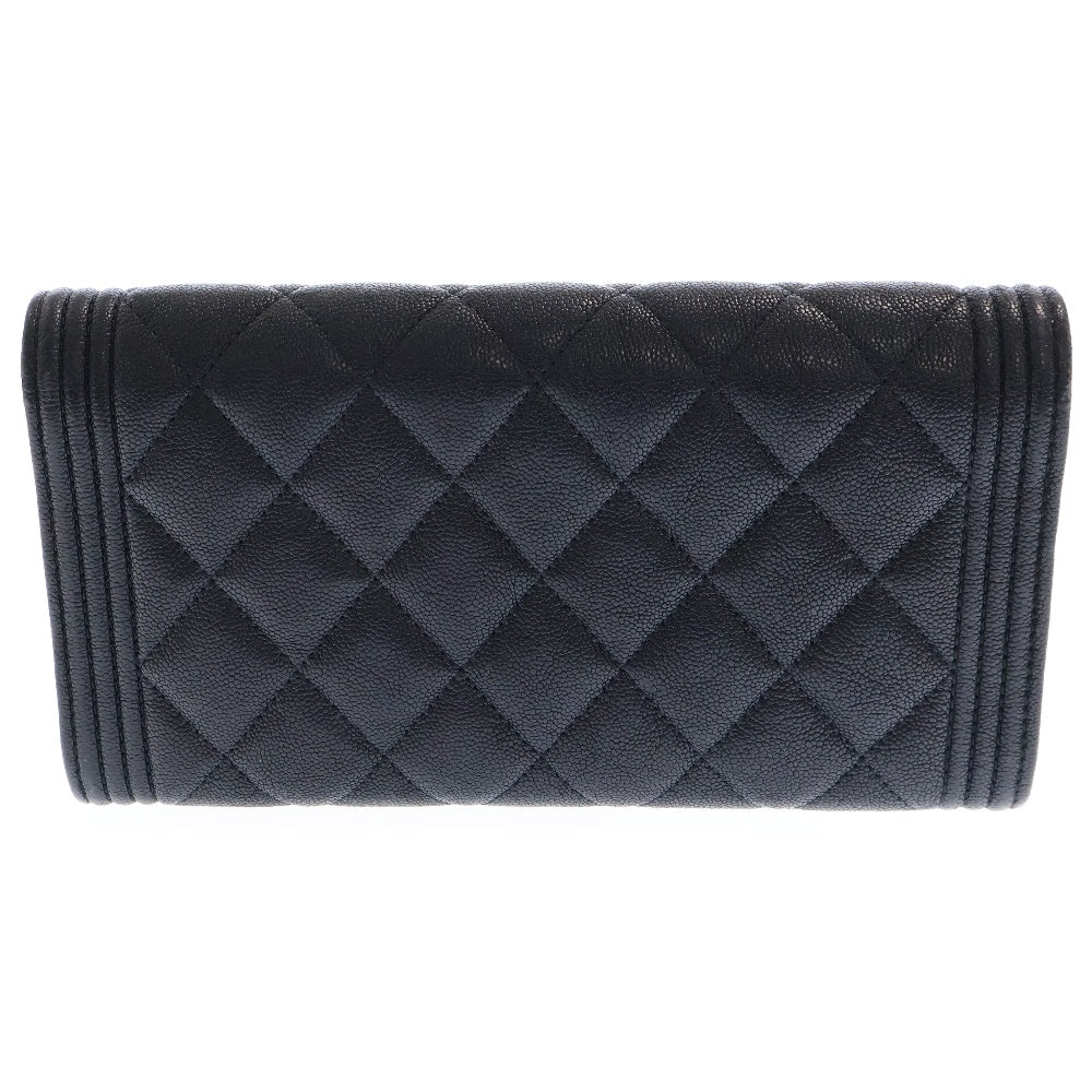 CHANEL(シャネル) ココマーク ボーイシャネル キャビアスキン レザーロングウォレット 長財布 ブラック
