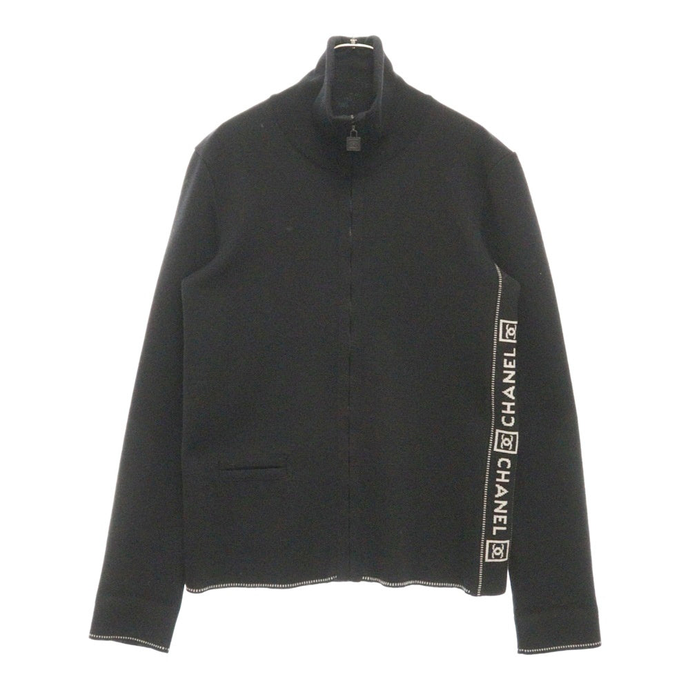 CHANEL(シャネル) スポーツライン ロゴサイドライン ウールニットジップアップジャケット ブラック レディース P22075V01420