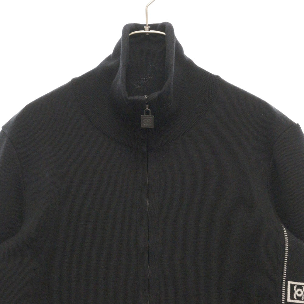 CHANEL(シャネル) スポーツライン ロゴサイドライン ウールニットジップアップジャケット ブラック レディース P22075V01420