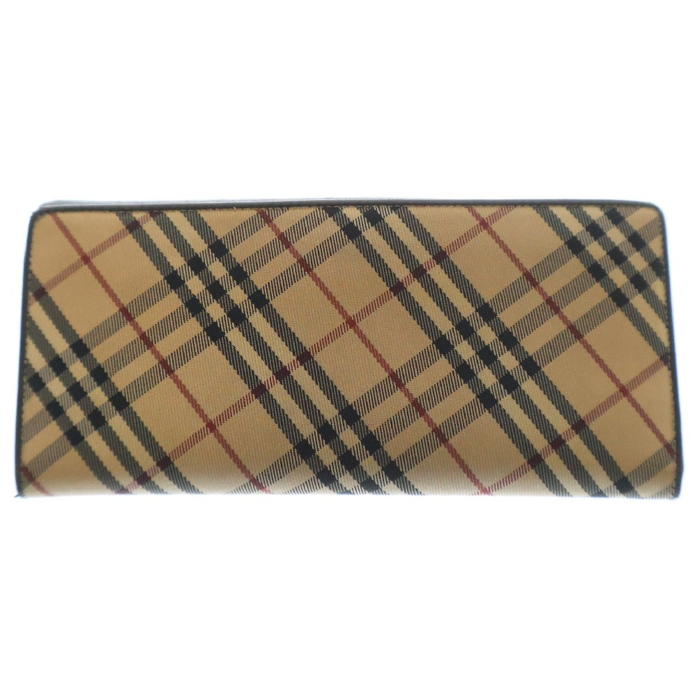 BURBERRY(バーバリー) ノバチェック 二つ折り長財布 レザー×キャンバス ブラック×ベージュ ウォレット