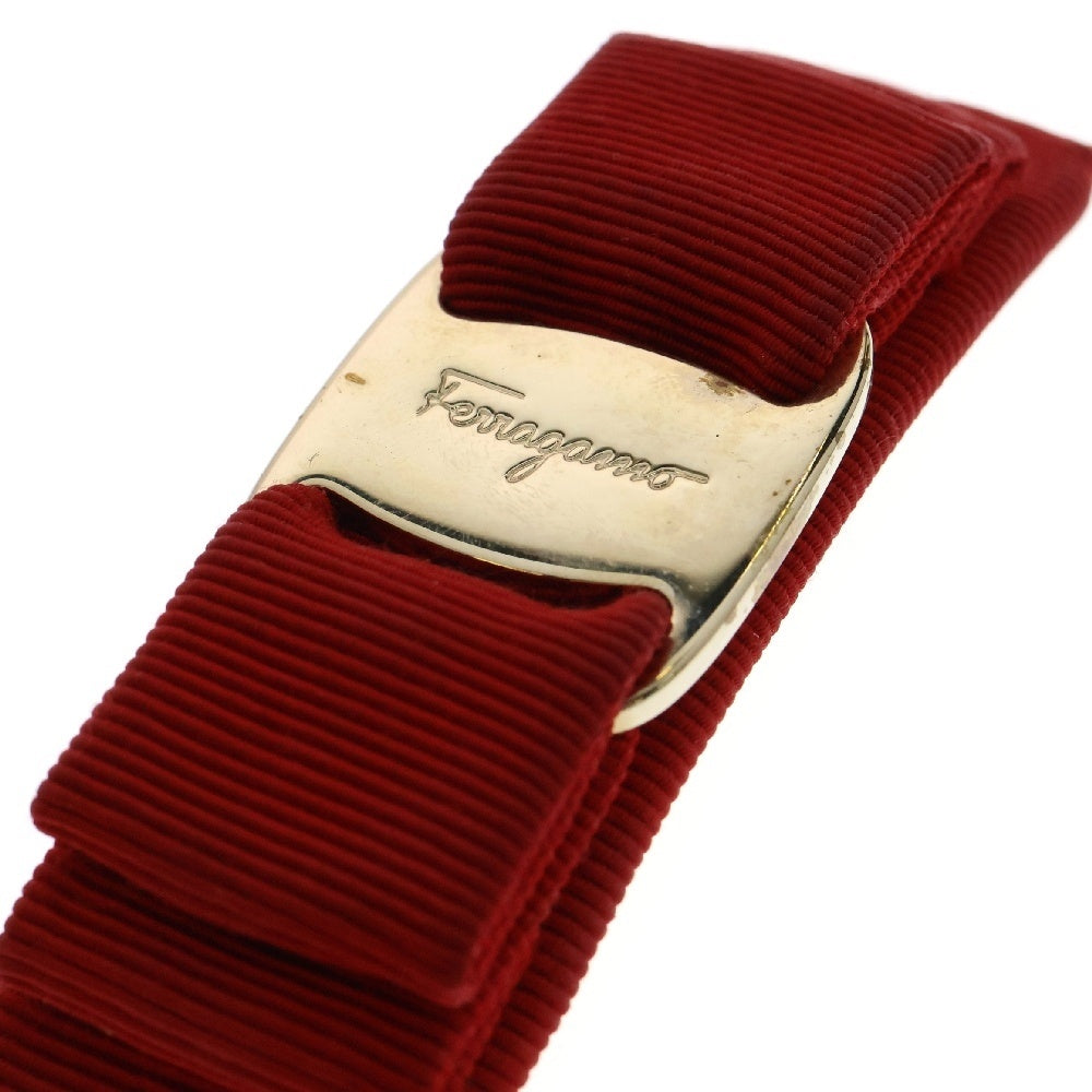 Salvatore Ferragamo(サルヴァトーレ フェラガモ) ヴァラ リボン バレッタ レッド キャンバス ゴールド金具 ヘアアクセサリー
