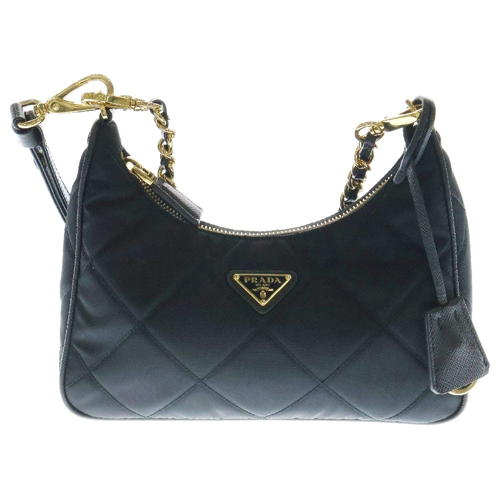 PRADA(プラダ) Re-Nylon キルティング 2WAY チェーン ショルダーバッグ ハンドバッグ ブラック 1BC204 トライアングルロゴ