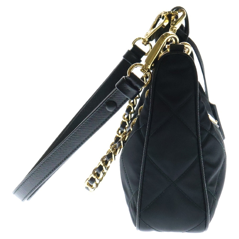 PRADA(プラダ) Re-Nylon キルティング 2WAY チェーン ショルダーバッグ ハンドバッグ ブラック 1BC204 トライアングルロゴ