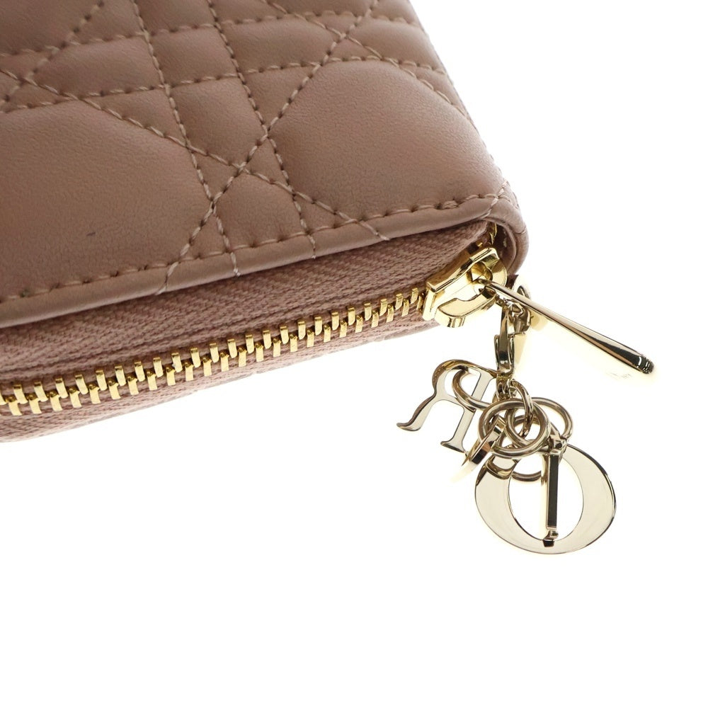 Christian Dior(クリスチャンディオール) レディディオール ボヤージュ ジップコインケース コンパクトウォレット ピンク ラムスキン ゴールド金具 S0985ONMJ_M49P