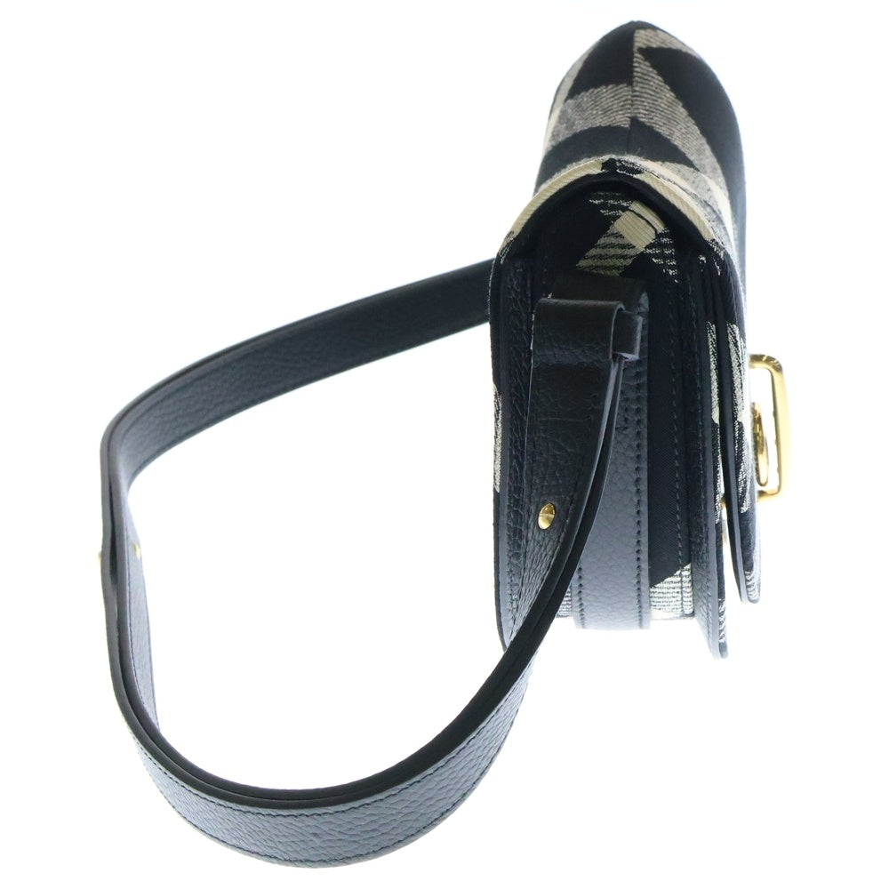 BURBERRY(バーバリー) ミ二 ロッキングホース ショルダーバッグ ブラック×ベージュ キャンバス×レザー ゴールド金具 80931061