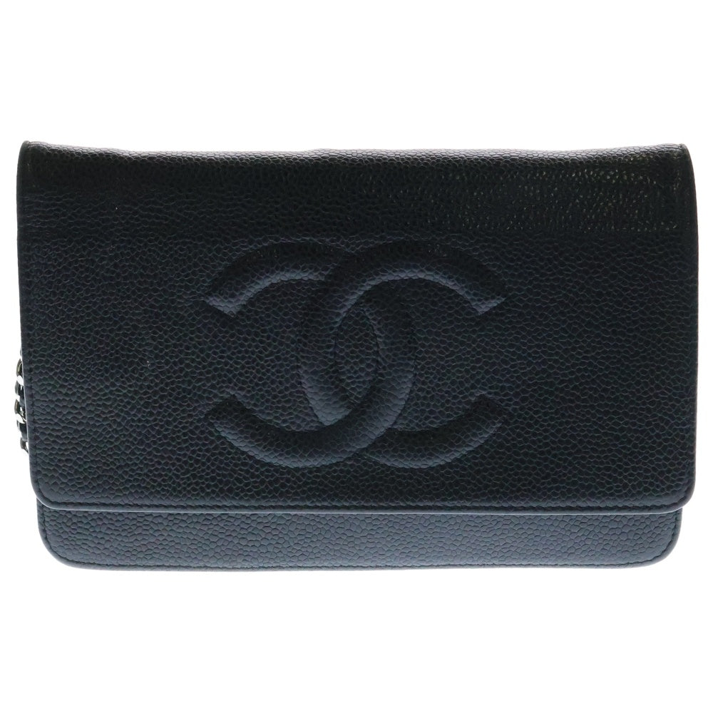 CHANEL(シャネル) ココマーク チェーンウォレットポーチ ショルダーウォレット ショルダーバッグ ブラック シルバー金具 キャビアスキン A48654