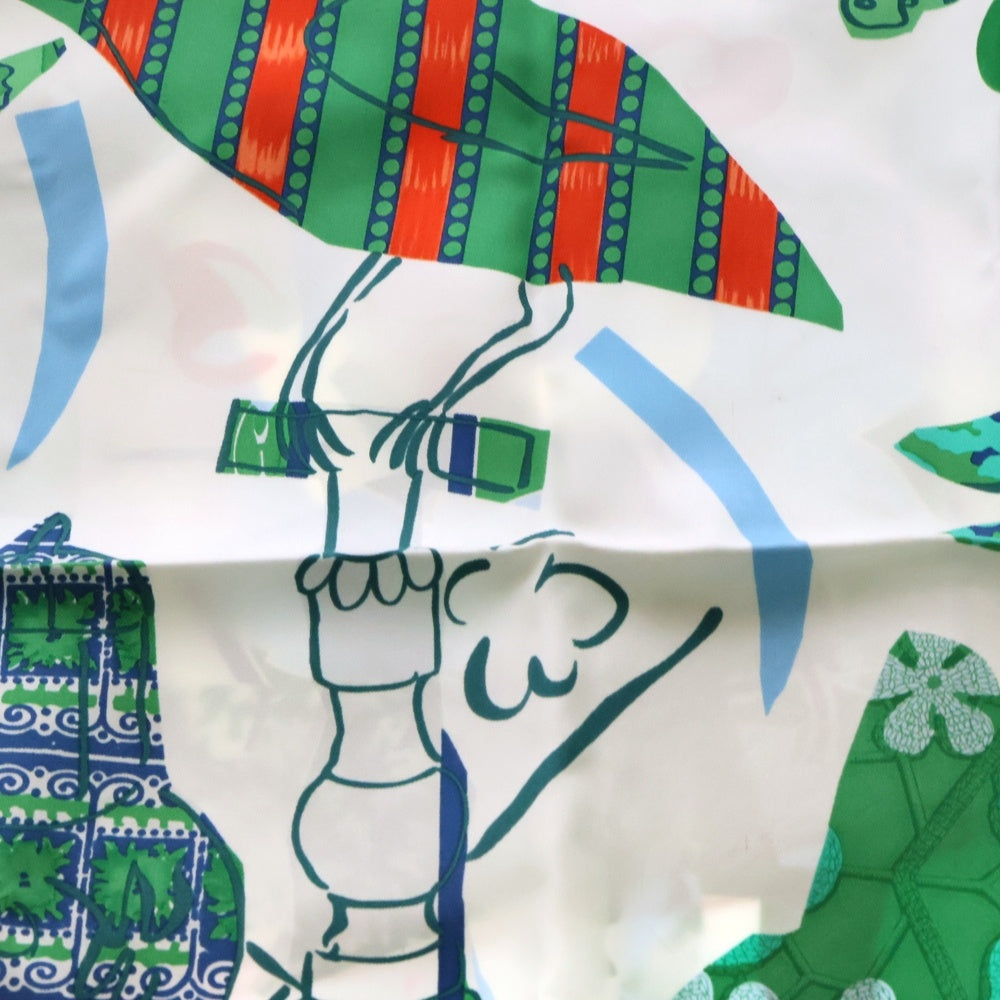 HERMES(エルメス) カレ90 おしゃべりな鳥たちの家 スカーフ ピンク×グリーン マルチカラー シルク