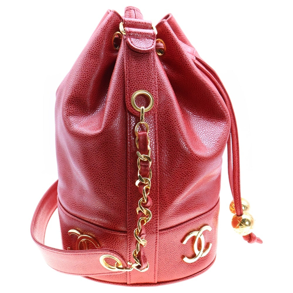 CHANEL(シャネル) ココマーク 巾着バッグ ショルダーバッグ レッド ゴールド金具 キャビアスキン