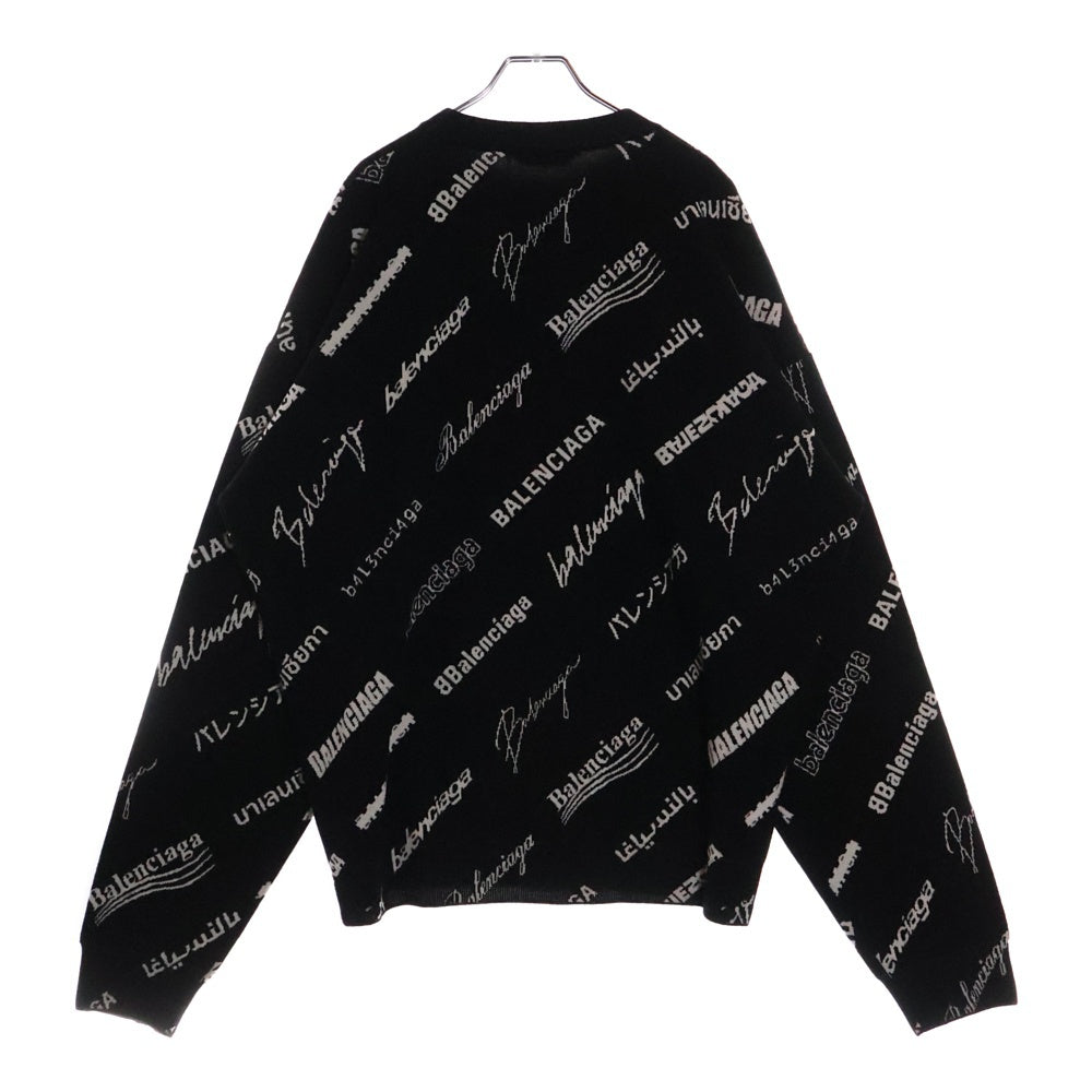 BALENCIAGA(バレンシアガ) Logomania All Over Sweater ロゴマニア ウール クルーネックニットセーター ブラック